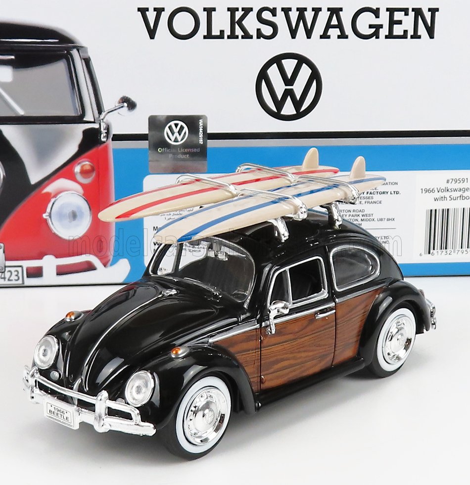 1:24 VOLKSWAGEN Beetle With Surfboard (1968), Black Wood - 79591