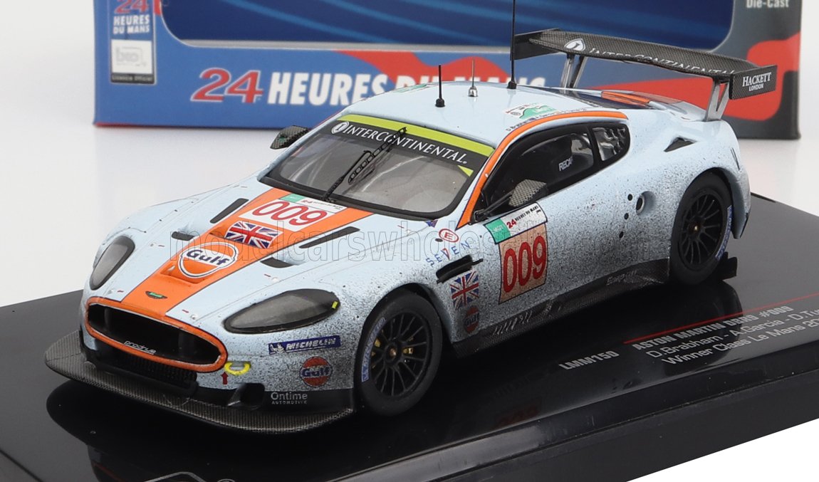 1:43 ASTON MARTIN Dbr9 Amr 6.0l V12 Tea Aston Martin N009 Winner Lmgt1 Class 24h Le Mans (2008) D.Brabham - A.Garcia - D.Turner - Versione Dopo Gara - After Race Version, Light Blue Orange - LMM150