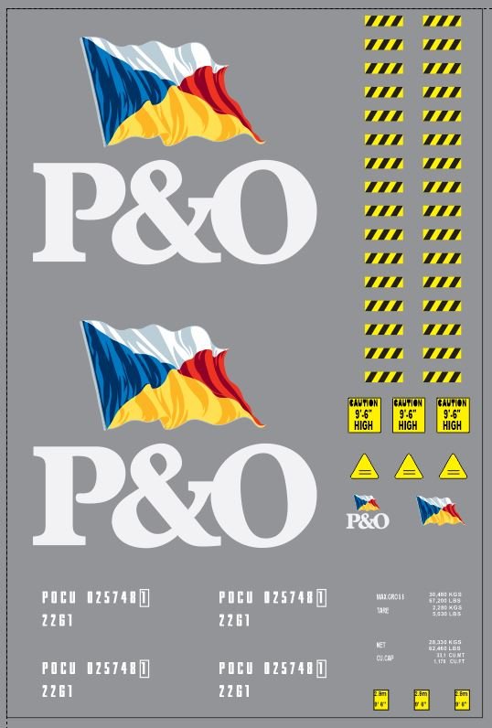 1:43 Набор декалей Контейнеры P&O (вариант 1) (100х140) - DKM0049