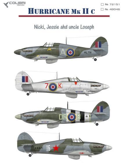 1:72 Декаль Hurricane Mk IIC (Nicki, Jessie, uncle Loseph) - 72151