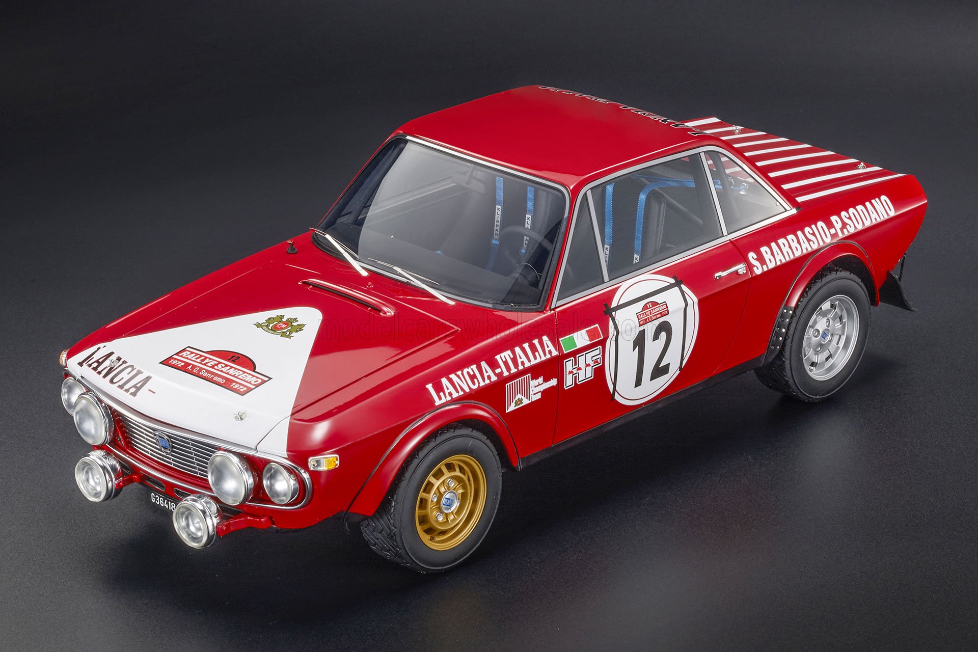 1:12 LANCIA Fulvia Hf 1600 Coupe (night Version) №12 2nd Rally Sanremo (1972) Sergio Barbasio - Piero Sodano, Red White - TMR12-58D