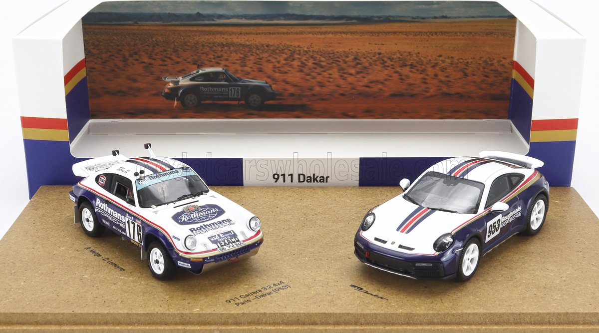 1:64 Набор из двух моделей PORSCHE 911 (992) 3.2 4x4 Paris-Dakar #953 & Porsche 953 #176 Winner Rally Dakar Rene Metge (1984) - YCOMBO64029