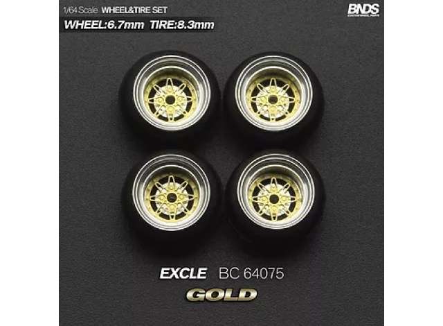 1:64 Excle Alloy Wheel & Rim set, gold/chrome - BC64075