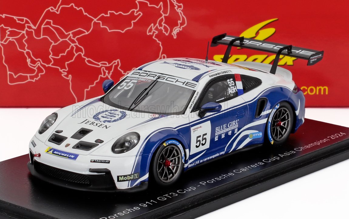 1:43 PORSCHE 911 992 Gt3 №55 Porsche Carrera Cup Asia Champion (2024) Alessandro Ghiretti, White Blue - SA275