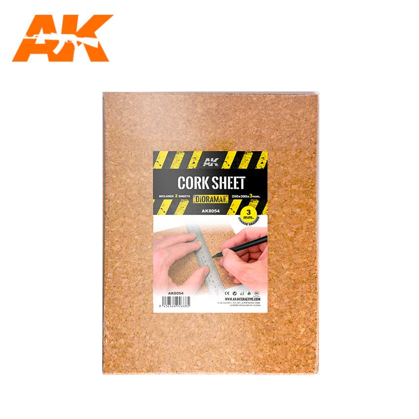 CORK SHEETS - COARSE GRAINED / LAMINAS CORCHO - GRANO GRUESO - 200 x 300 x 3mm (2 SHEETS/LAMINAS) - AK8054
