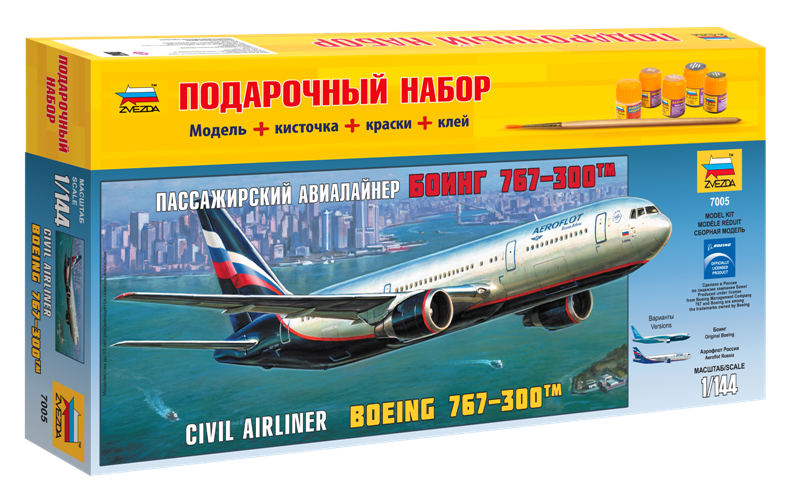 1:144 Сборная модель Пассажирский авиалайнер Боинг 767-300 (подарочный набор) - 7005ПН