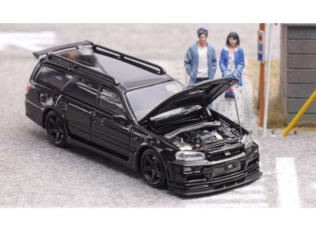 1:64 Nissan R34 Wagon with opening hood, black - FH038
