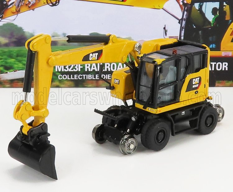 1:87 CATERPILLAR Catm323f Escavatore Gommato Su Rotaie Ferroviarie - Tractor Hydraulic Excavator Scraper, Yellow Black - 85612