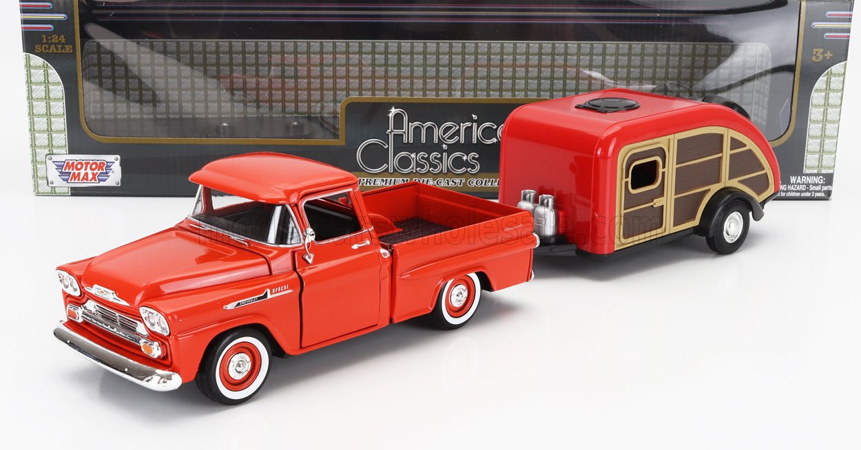 1:24 CHEVROLET Apache Pick-up With Trailer Roulotte (1958), Dark Orange - 79311-76083-75200