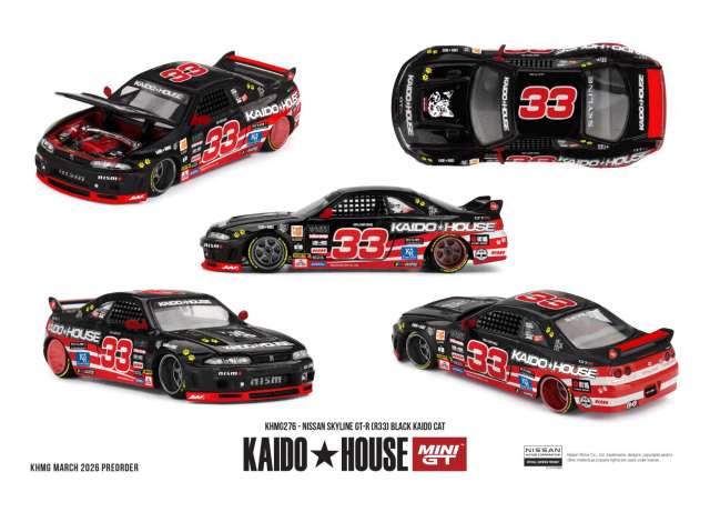 1:64 NISSAN Skyline GT-R (R33) Black Kaido CAT, №33 (1995), black / red - MGTKHMG276