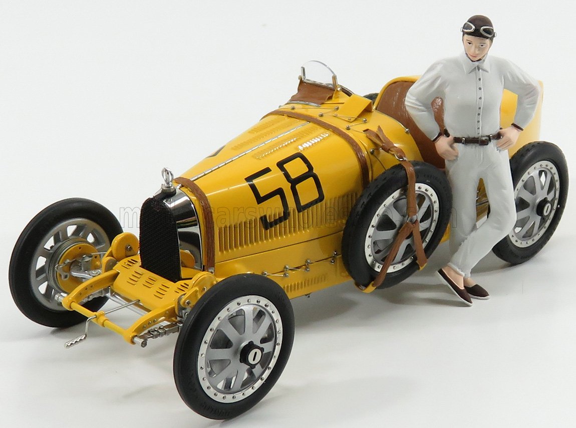 1:18 BUGATTI T35 №58 With Driver Figure (1924), Yellow - M100B017