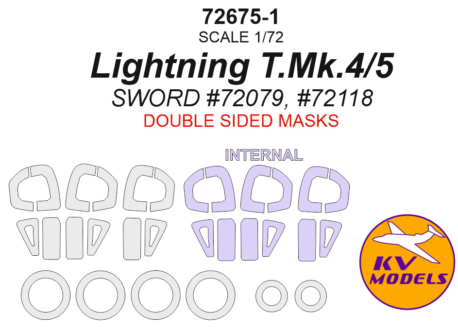 1:72 Окрасочная маска для Lightning T.Mk.4/5 - (двусторонние маски) + маски на диски и колеса - 72675-1