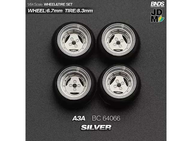 1:64 A3A Alloy Wheel & Rim set, silver/chrome - BC64066