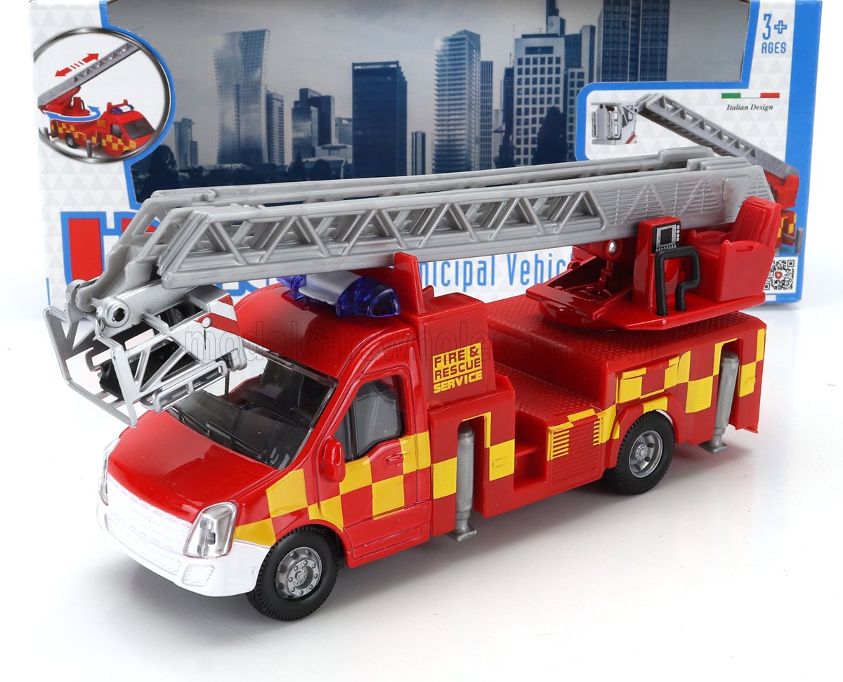1:43 MERCEDES-BENZ Sprinter Gru Crane Elevator Con Piattaforma Cestello Rescue Fire Engine (2010), Red Yellow - 32267