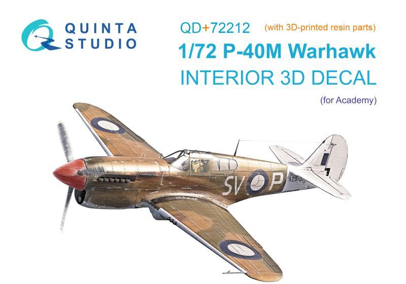 1:72 3D Декаль интерьера кабины P-40M Warhawk (Academy) (с 3D-печатными деталями) - QD+72212