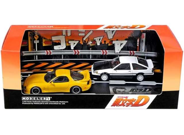 1:64 Initial D Set Vol. 10, Keisuke Takahashi RX-7 (FD3S) & Wataru Akiyama (AE86), white / yellow - MD64210