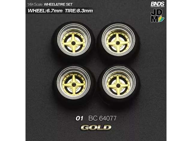 1:64 01 Alloy Wheel & Rim set, gold/chrome - BC64077
