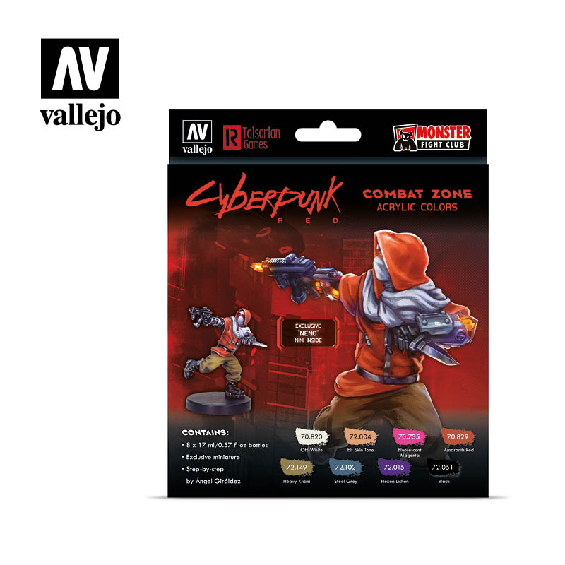 Набор красок Cyberpunk Red Combat Zone (5 Game Color + 3 Model Color + Фигурка) - 72307