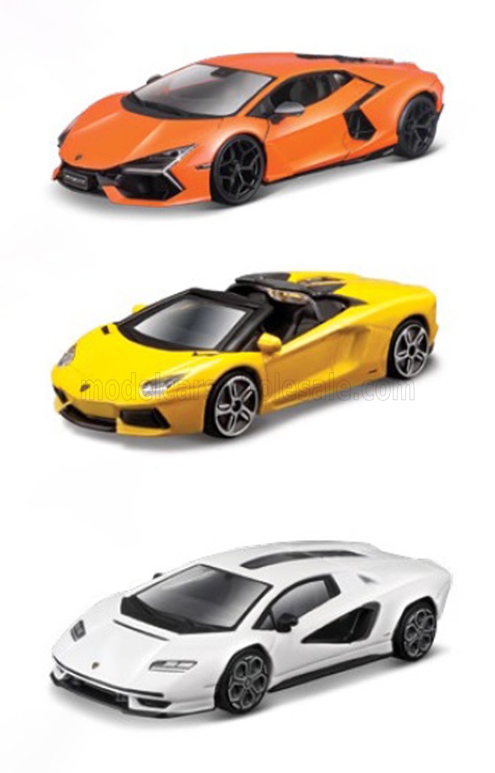 1:43 LAMBORGHINI Set 3x Revuelto Hybrid (2023) - Aventador Roadster (2018) - Countach Lpi 800-4 (2021), Orange Yellow White - 30432-B