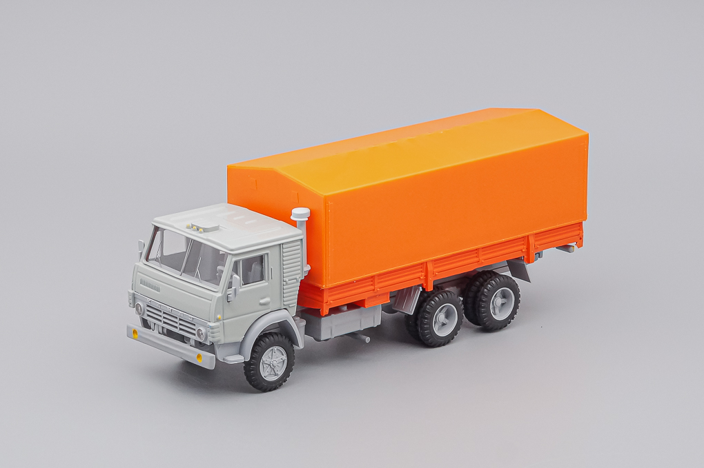 1:43 Камский 53212 бортовой с тентом, серый / оранжевый - ELK-1085