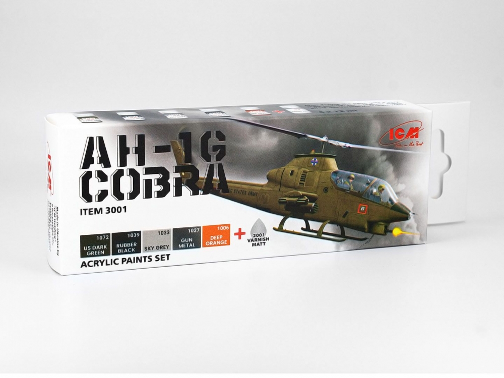 Набор акриловых красок для Cobra AH-1G (5 красок + матовый лак, по 12 мл) - C3001
