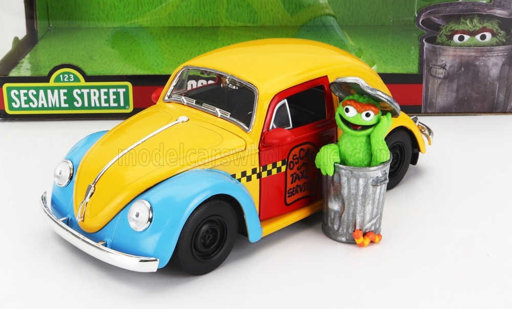 1:24 VOLKSWAGEN Beetle Maggiolino With Oscar The Grounch Sesame Street Figure 1959, Yellow Red Blue - 253255059-32801