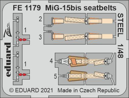 1:48 Фототравление для MiGG-15bis ремни безопасности стальные - FE1179