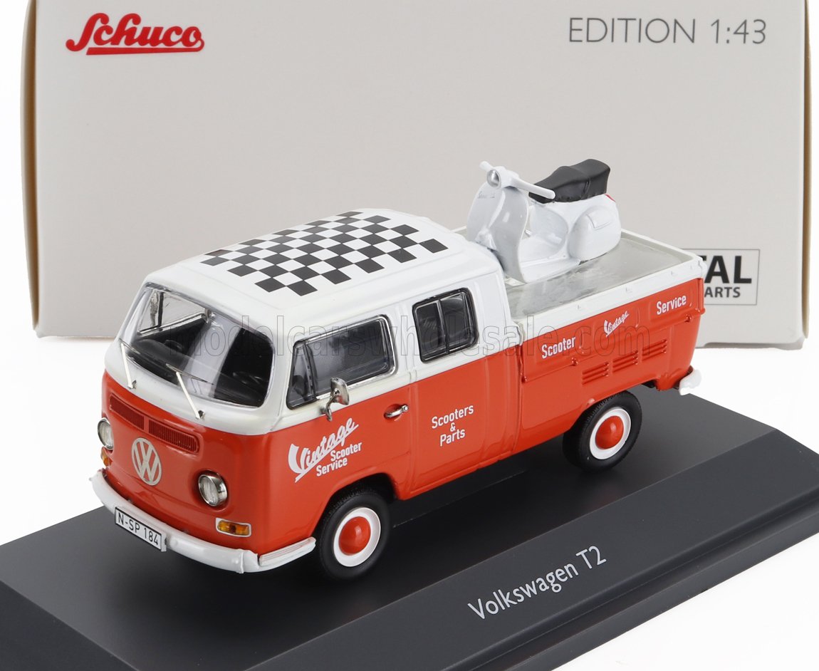 1:43 VOLKSWAGEN T2 Double Cabine Pick-up (1962) With Vespa Gs, Red White - 450723700