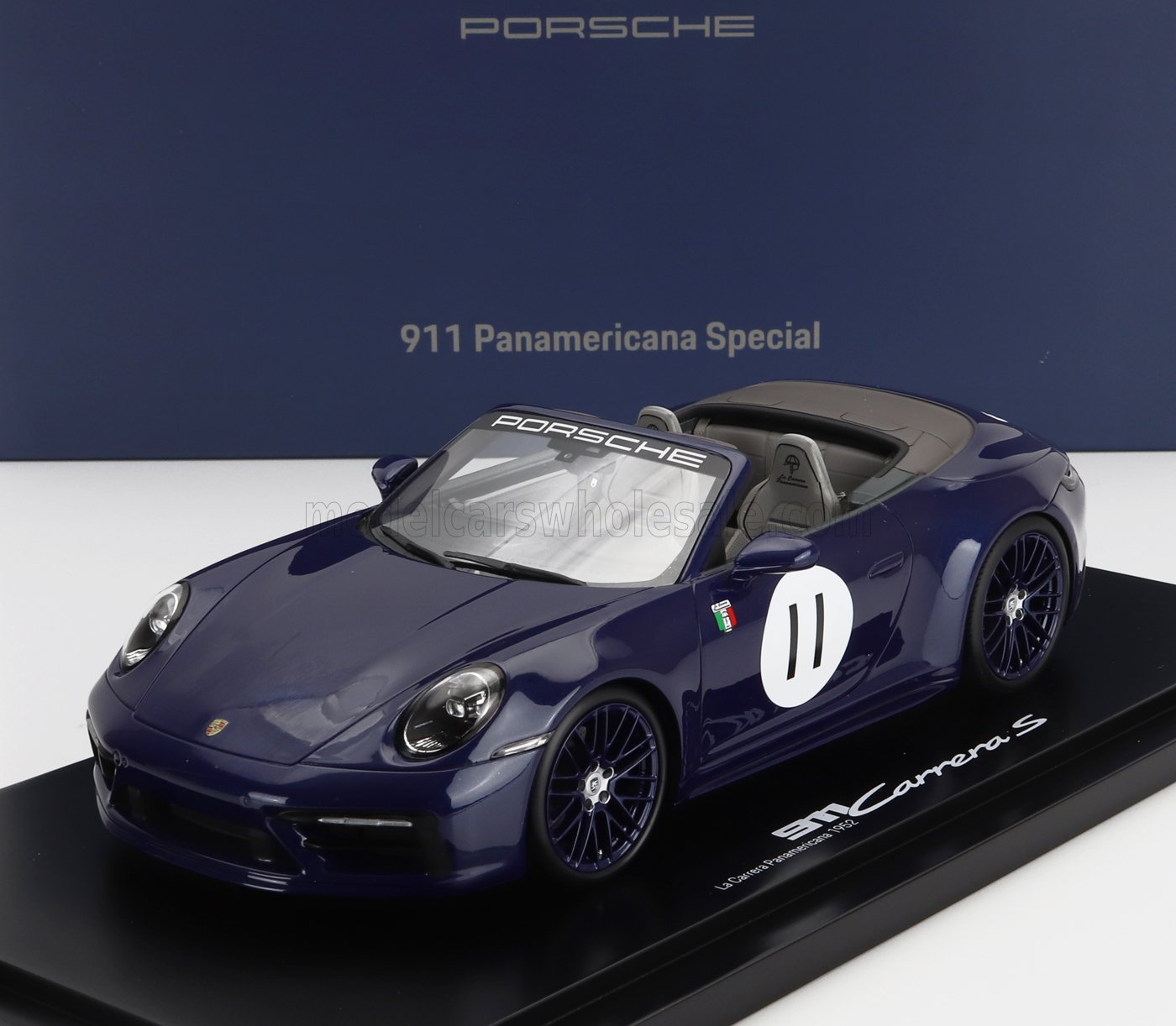 1:18 PORSCHE 911 992 Carrera S Cabriolet Open №11 (2024) - La Carrera Panamericana 1952 - Con Vetrina - With Showcase, Blue - WAP0210460SCAR