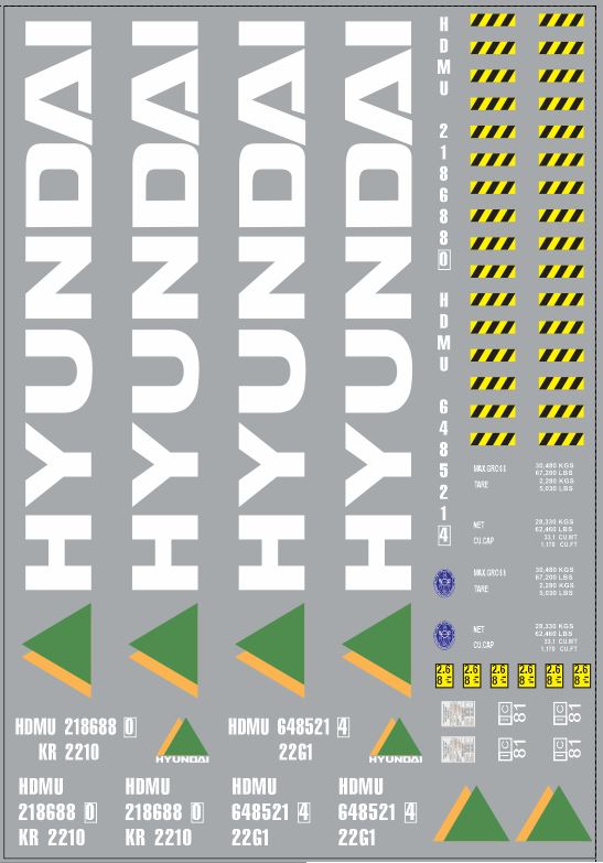 1:43 Набор декалей Контейнеры Hyundai (100х140) - DKM0091