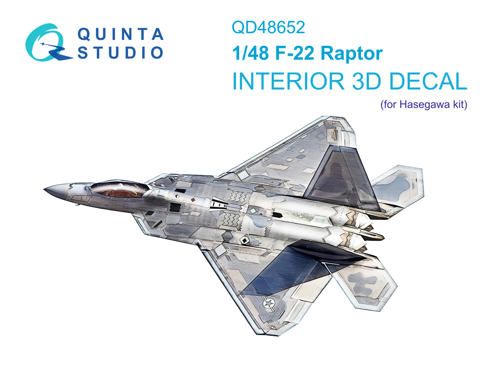 1:48 3D Декаль интерьера кабины F-22 Raptor (Hasegawa) - QD48652
