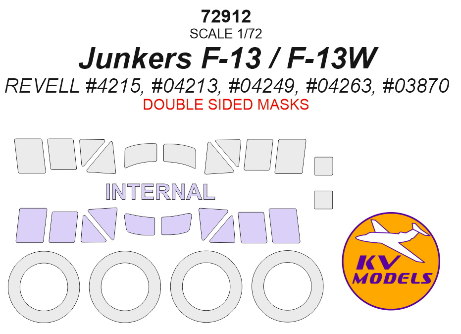1:72 Окрасочная маска для Junkers F-13 / F-13W - (Двусторонние маски) + маски на диски и колеса - 72912