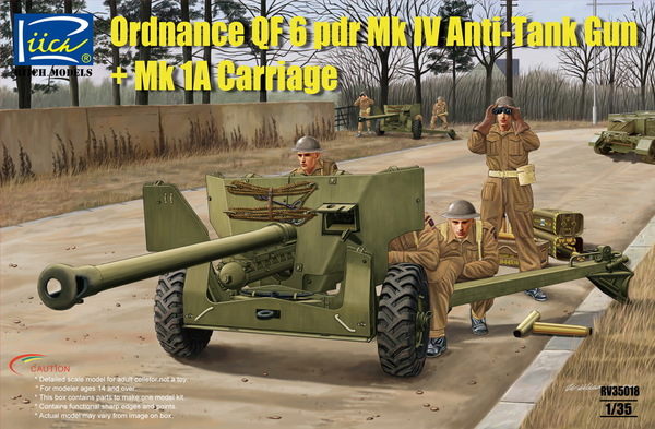 1:35 Сборная модель Ordnance QF 6-Pdr. Mk.IV Late War Infantry Anti-tank Gun (w/Metal gun barrel) - RV35018