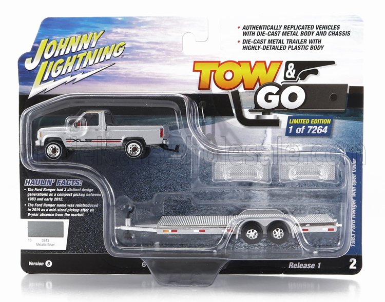 1:64 FORD Ranger Pick-up (1983) With Trailer Car Transporter, Silver - JLSP316B-JLBT017/24