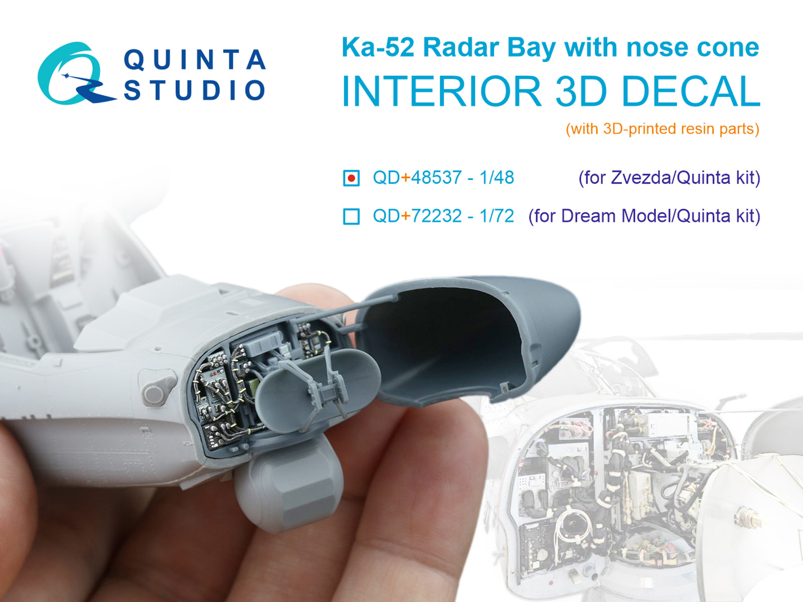 1:48 3D Декаль Радарный отсек с носовым конусом для Ка-52 (Звезда/Quinta Models) (с 3D-печатными деталями) - QD+48537