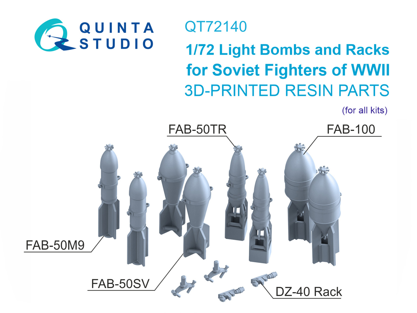 1:72 Бомбы ФАБ-100, ФАБ-50 и держатели ДЗ-40 для истребителей РККА, ВОВ (Для всех моделей) - QT72140