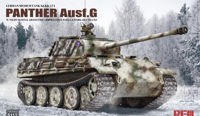 1:35 Сборная модель PANTHER AUSF.G W/NIGHT SIGHTS & AIR DEFENSE ARMOR & STEEL WHEEL - RM-5112