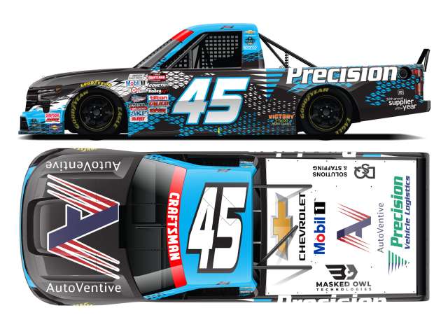 1:64 Chevrolet Silverado #45 Kaden Honeycutt *AutoVentive/Precision*, blue/red/white 2025 - T452565AVPKT