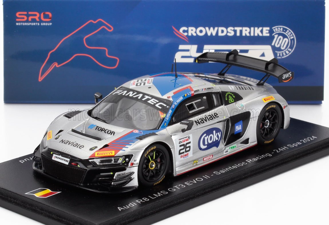 1:43 AUDI R8 Lms Gt3 Evo Ii 5.2l V10 Team Sainteloc Racing №26 24h Spa (2024) Alban Varutti - Gilles Stadsbader - Ivan Klymenko - Markus Paverud, Silver Blue Red - SB809
