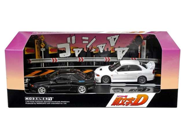 1:64 Initial D Set Vol. 18 Nakazato Takeshi Skyline GTR BNR32 & Iwaki Seiji Lancer Evo IV, black / white - MD64218