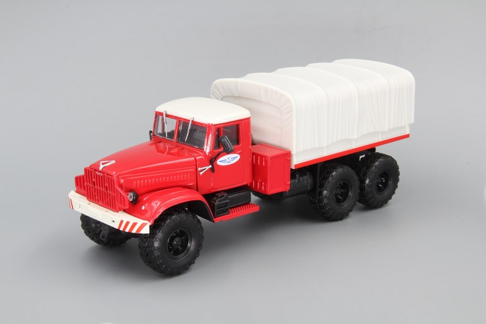 1:43 КРАЗ 255В Балластный тягач с тентом, красный / бежевый - H952