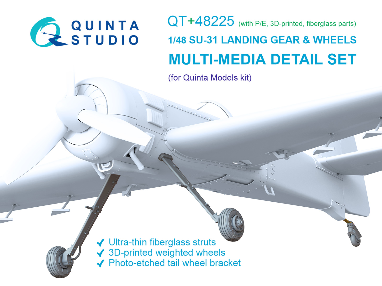 1:48 Стойки и Колеса Шасси для Су-31 (Quinta Models) (с травлеными и стеклопластиковыми деталями) - QT+48225