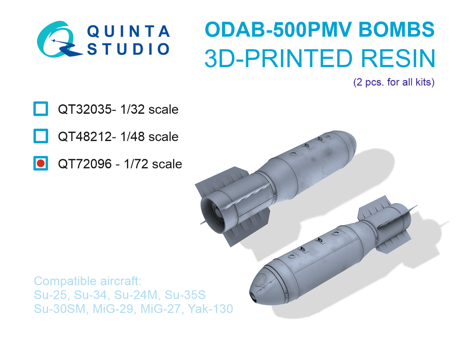 1:72 Авиабомбы ОДАБ-500ПВМ (объемно-детонирующие), 2 шт. (для всех моделей) - QT72096