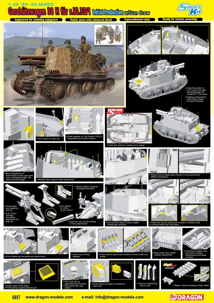 1:35 Сборная модель САУ Geschutzwagen 38 H fur s.IG.33/1 Initial Production w/Gun Crew - 6857