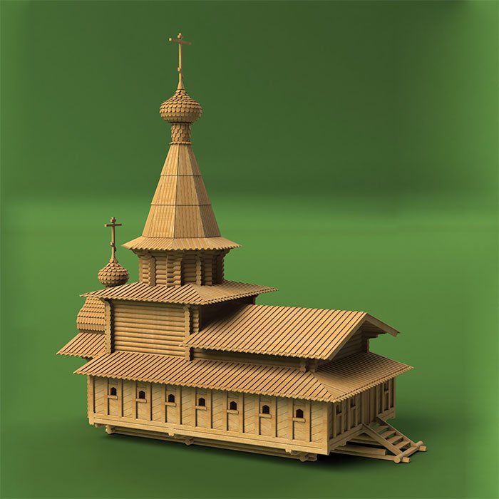1:60 Сборная модель Спасская церковь, г. Зашиверск, Якутия, XVII век - 1001