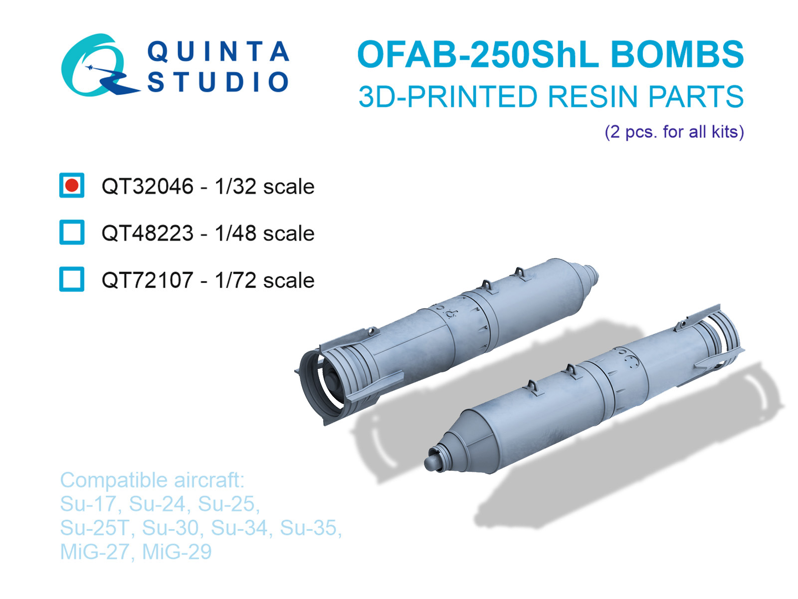 1:32 Авиабомбы ОФАБ-250ШЛ (осколочно-фугасные, маловысотные), 2 шт. (для всех моделей) - QT32046