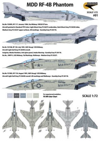1:72 Декаль MDD RF-4B Phantom. 3 Marking options, Low Viz - 1