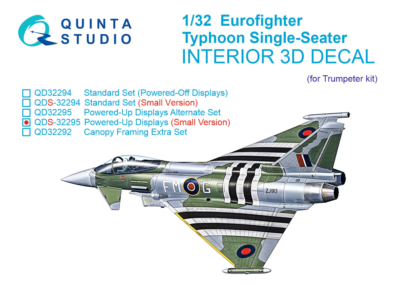 1:32 3D Декаль кабины с включенными дисплеями для Eurofighter Typhoon EF-2000/2000A Одноместный (Trumpeter) (Малая версия) - QDS-32295
