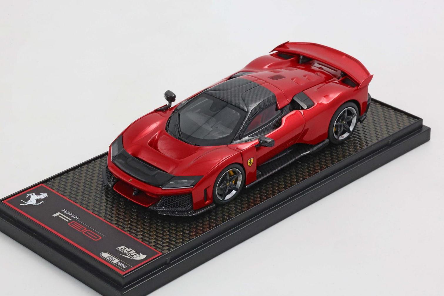 1:43 FERRARI F80 (2024) - Carbon Silver Rims, Rosso Supercar - Red Met Black - BBRC305H