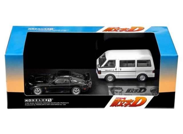 1:64 Initial D Set Vol. 13 Kyoko Iwase RX-7 (FD3S) & Project D support car (Nissan Vanette Van), black / white - MD64213